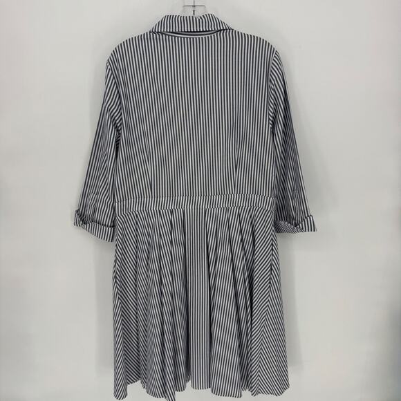 Eliza J Striped Button Front Fit & Flare Shirt Dress Half sleeve Navy Size 16 - Picture 7 of 9